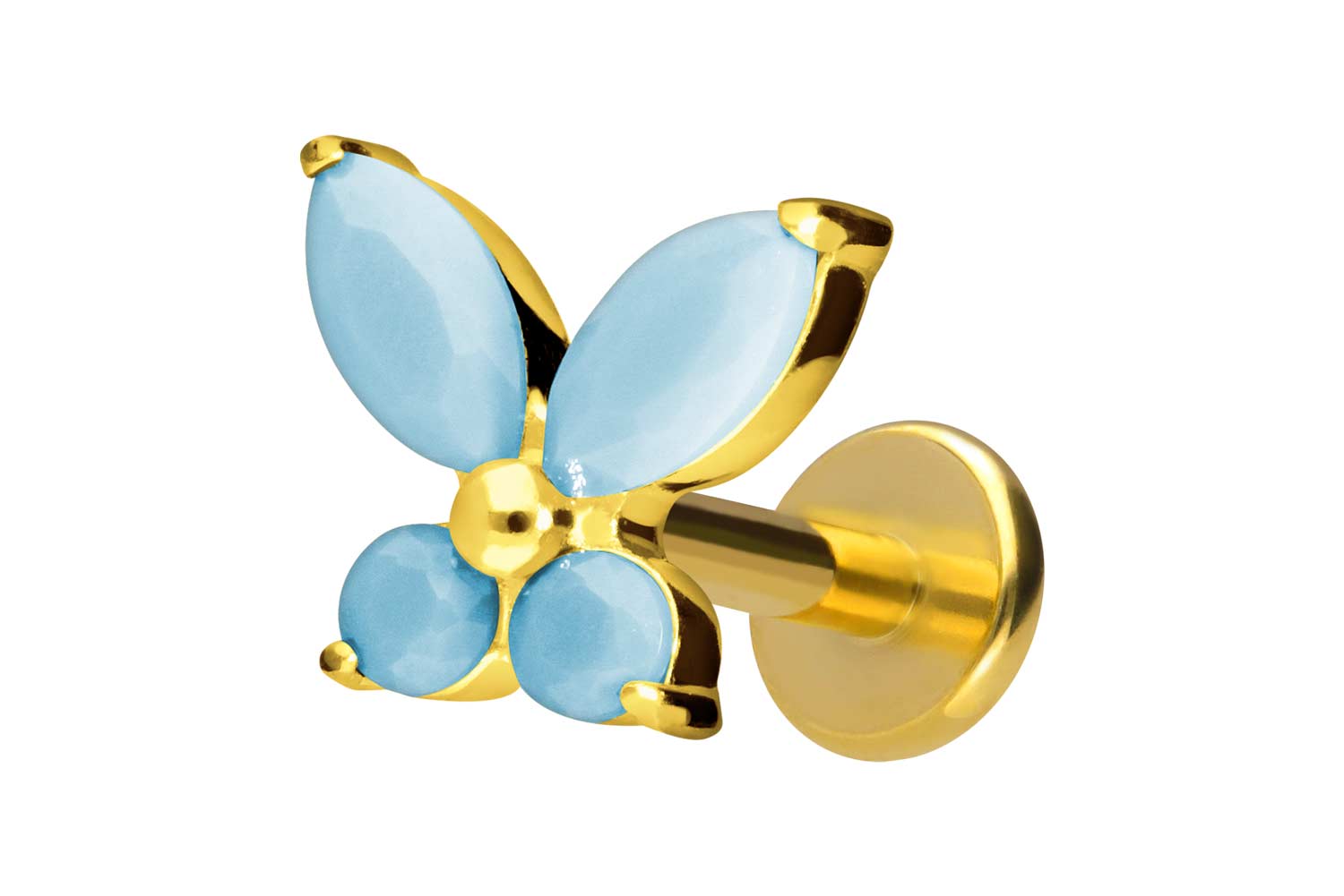 Titan Labret Piercing mit Innengewinde SCHMETTERLING + SYNTHETISCHE TÜRKISE